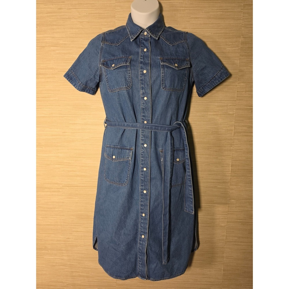 KUT From The Kloth Shirt Dress Womens Medium Blue Denim Tie Waist Snap Front